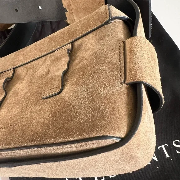 NWT All Saints 3 in 1 Suede brown leather Frankie Crossbody Bag + Dust Bag - Picture 9 of 16